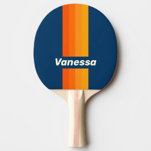 Raquette De Ping Pong Rayures fines vintage bleues avec nom