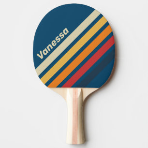 Raquette De Ping Pong Rayures inclinées arc-en-ciel bleu vintage avec no