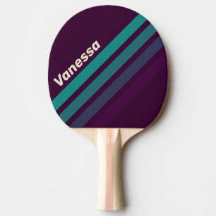 Raquette De Ping Pong Rayures inclinées arc-en-ciel violet rétro avec no