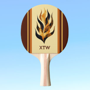Raquette De Ping Pong Rayures Marron et Flammes de Dragon Orange Monogra