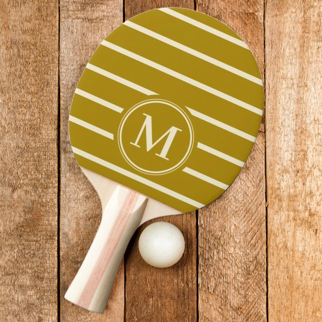 Raquette De Ping Pong Rayures Monogramme Couleur Desert Sage (Créateur téléchargé)