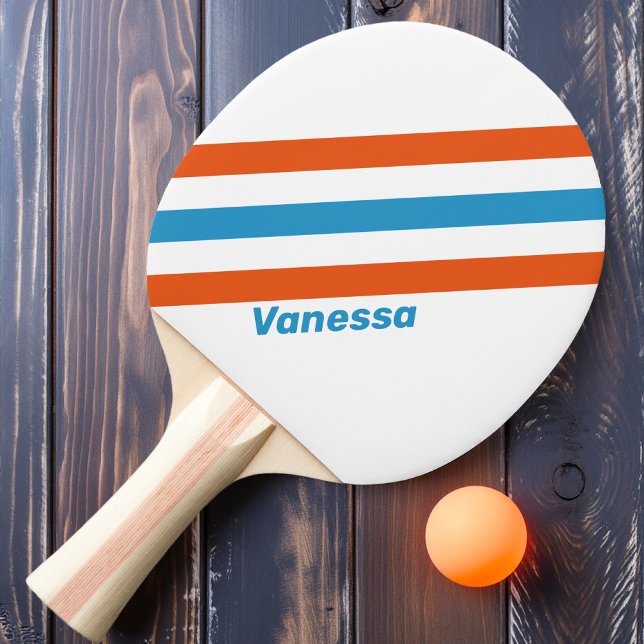 Raquette De Ping Pong Rayures Nostalgiques d'Été avec Nom (Créateur téléchargé)