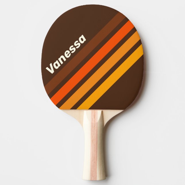 Raquette De Ping Pong Rayures obliques rétro marron avec nom (Devant)