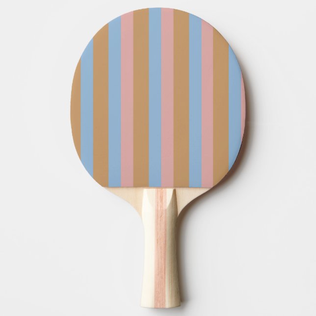 Raquette De Ping Pong Rayures Ocres, Roses et Bleues  (Devant)