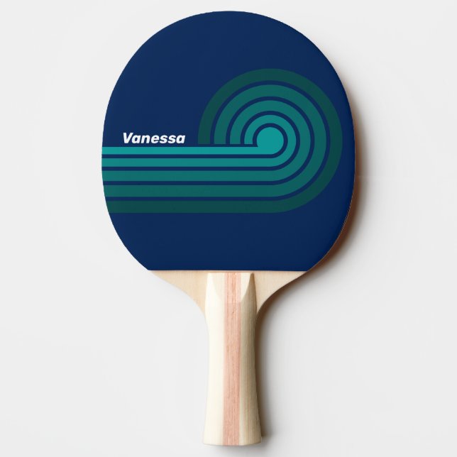 Raquette De Ping Pong Rayures ondulées de la marée océanique avec nom (Dos)