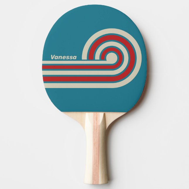 Raquette De Ping Pong Rayures ondulées Retro Aqua Surf avec nom (Devant)