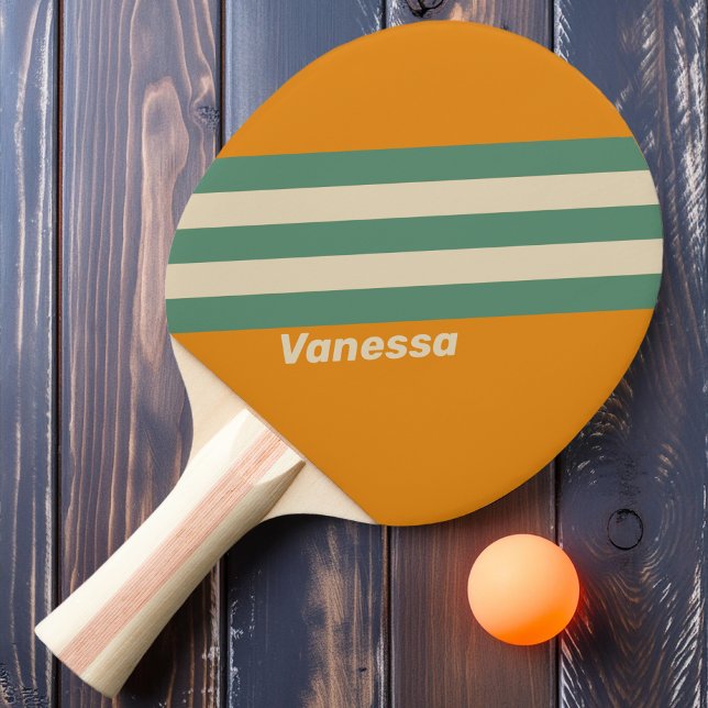 Raquette De Ping Pong Rayures Orange Rétro avec Nom (Créateur téléchargé)