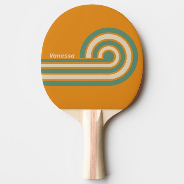 Raquette De Ping Pong Rayures Orange Rétro avec Nom (Devant)