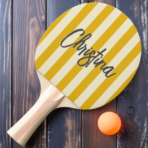Raquette De Ping Pong Rayures Polo Milieu du Siècle Jaune Tournesol Chau