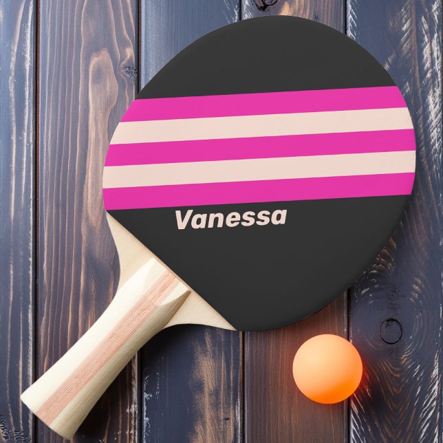 Raquette De Ping Pong Rayures Rétro à Bubblegum avec Nom (Créateur téléchargé)