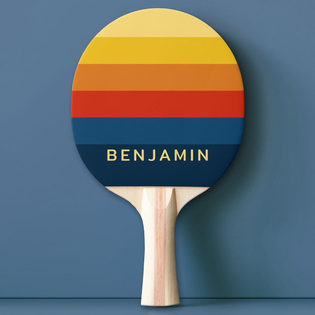 Raquette De Ping Pong Rayures Rétro Coucher de Soleil avec Nom Simple Sa (Custom Ping Pong Paddle)