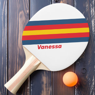 Raquette De Ping Pong Rayures Rétro de Montagne avec Nom
