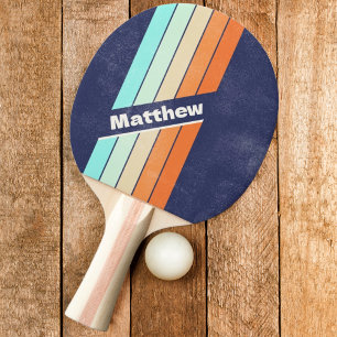 Raquette De Ping Pong Rayures Rétro de Style Vintage en Distresse avec N