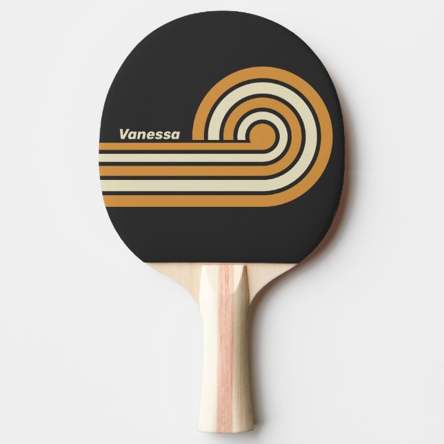 Raquette De Ping Pong Rayures Rétro Horizontales Dorées avec Nom (Devant)