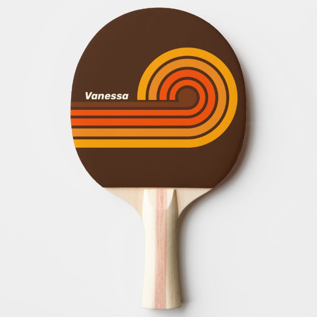Raquette De Ping Pong Rayures Rétro Marron avec Nom (Devant)