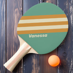 Raquette De Ping Pong Rayures Rétro Mousse avec Nom