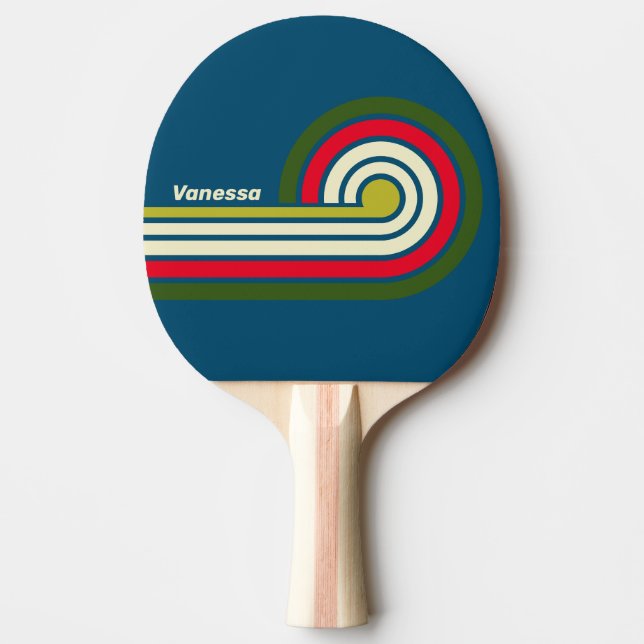 Raquette De Ping Pong Rayures Rétro Rugby avec Nom (Devant)