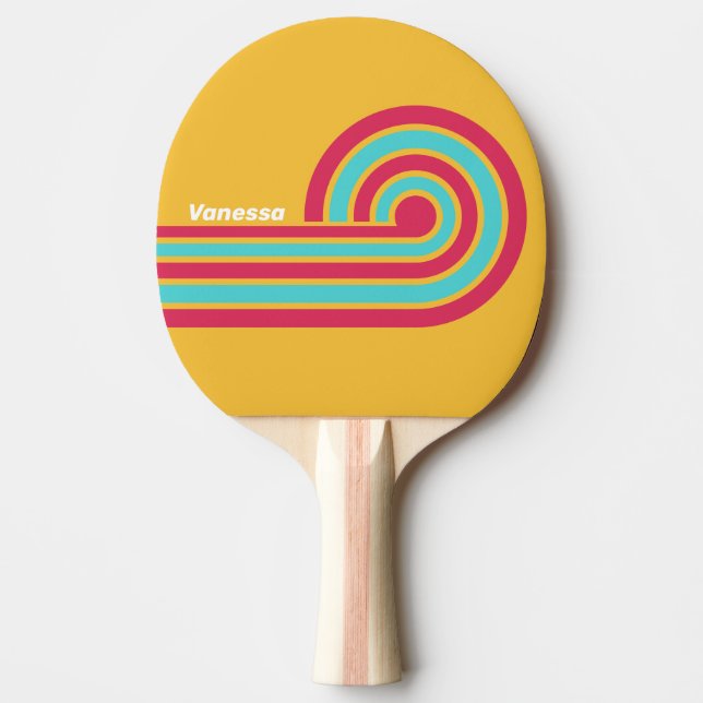 Raquette De Ping Pong Rayures Rétro Tropical Breeze avec Nom (Devant)