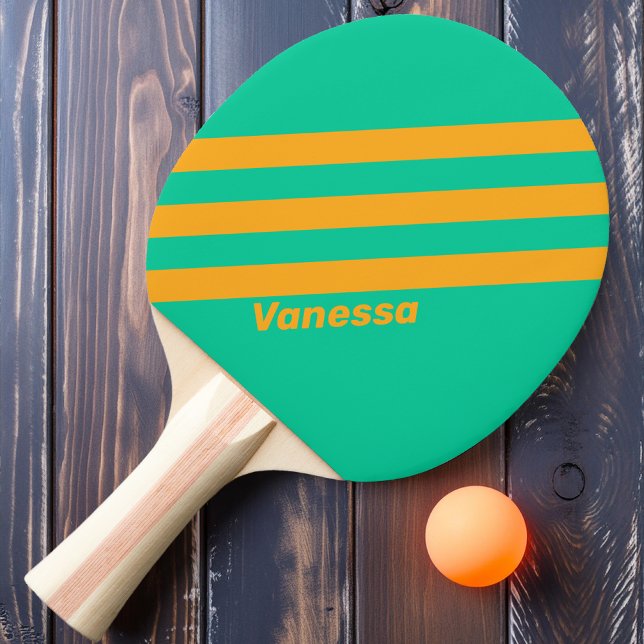 Raquette De Ping Pong Rayures Rétro Tropical Punch avec Nom (Créateur téléchargé)