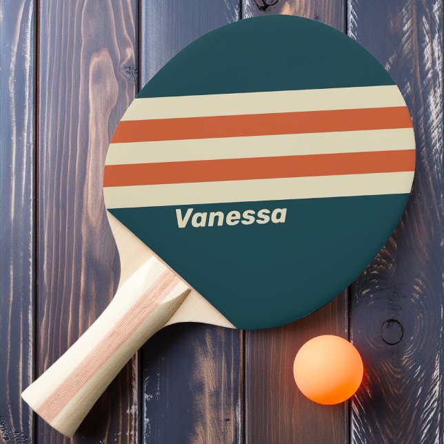 Raquette De Ping Pong Rayures Rétro-Vague avec Nom (Créateur téléchargé)