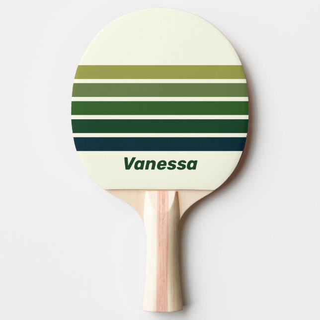 Raquette De Ping Pong Rayures transversales Green Retro Five avec nom (Devant)