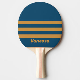 Raquette De Ping Pong Rayures triples rétro royales or avec nom