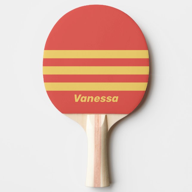 Raquette De Ping Pong Rayures trois travers avec nom coucher de soleil r (Devant)