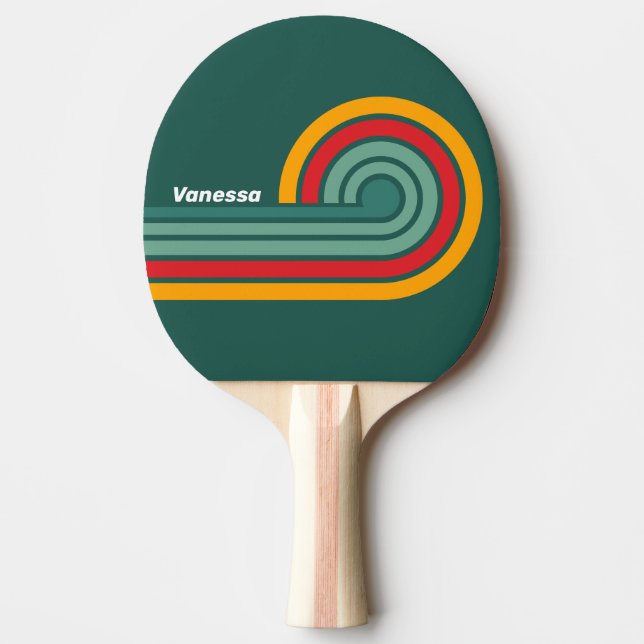 Raquette De Ping Pong Rayures Vertes avec Nom (Devant)