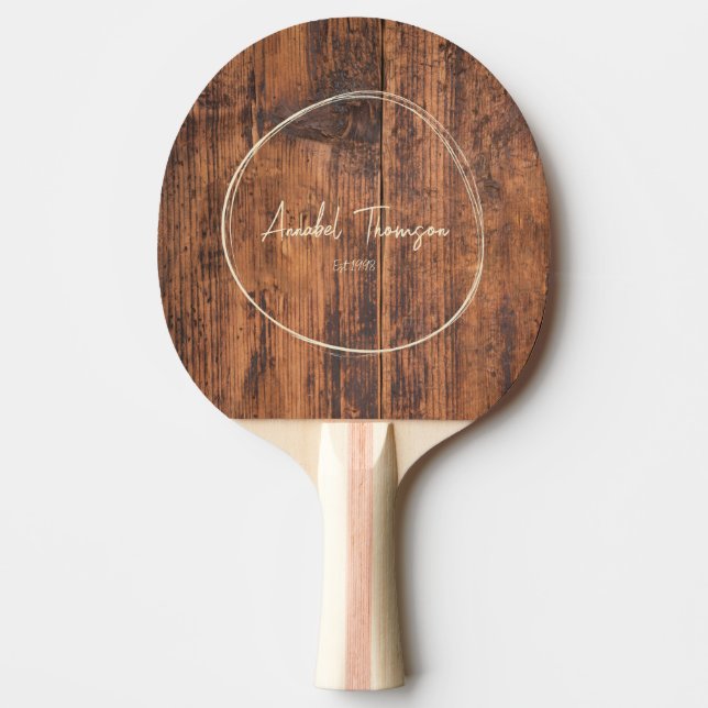 Raquette De Ping Pong Reclaimed Wood Name in Drawn Circle  (Devant)