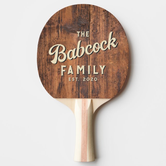 Raquette De Ping Pong Reclaimed Wood Retro Family Name & Year (Devant)