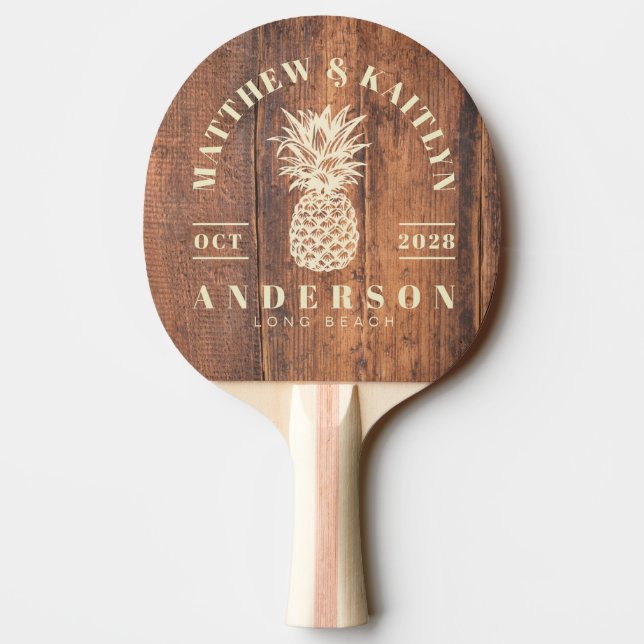 Raquette De Ping Pong Reclaimed Wood Tropical Pineapple Wedding (Dos)