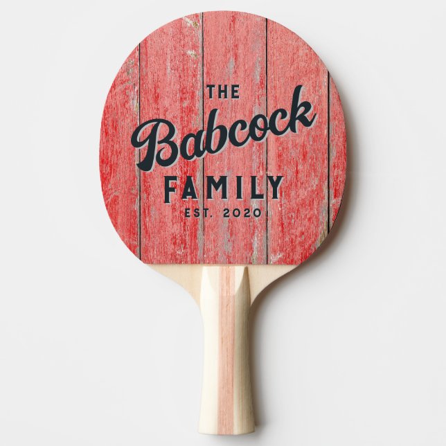 Raquette De Ping Pong Red Barn Boards Retro Family Name & Year (Devant)