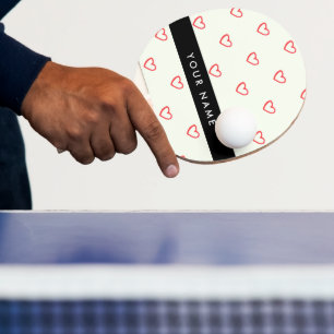Raquette De Ping Pong Red Hearts Motif, Amour, Votre Nom, Personnaliser