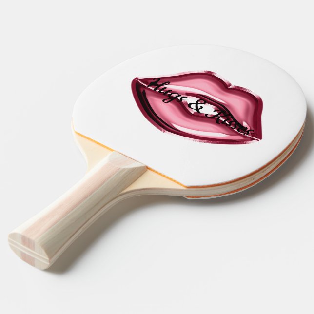 Raquette De Ping Pong Red Lips Kiss Hearts (Devant Angle)
