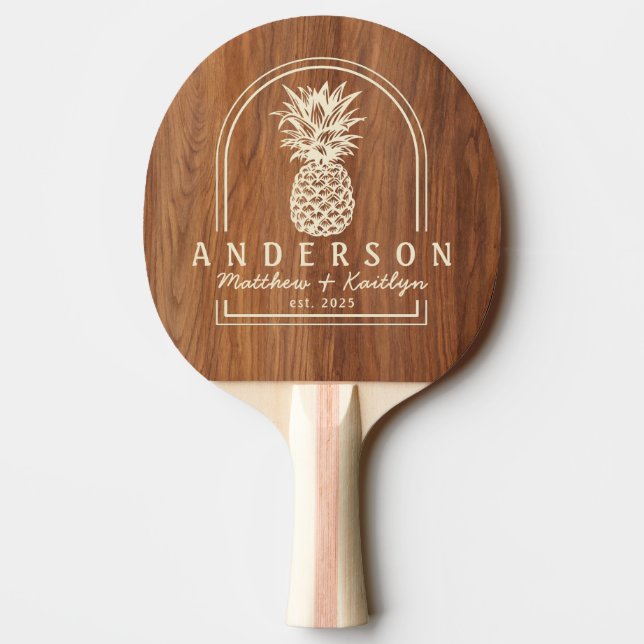 Raquette De Ping Pong Red Oak Wood Pineapple Wedding Arch & Name (Dos)