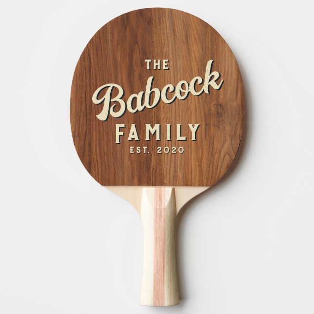 Raquette De Ping Pong Red Oak Wood Retro Family Name & Year (Devant)