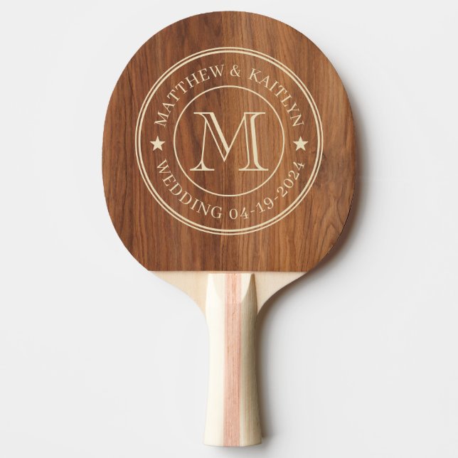 Raquette De Ping Pong Red Oak Wood Wedding Monogram Star (Devant)