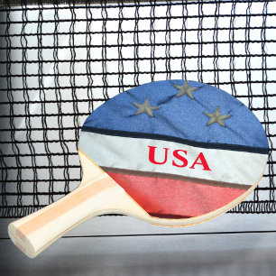 Raquette De Ping Pong Red White and Blue Stars and Stripes American Flag