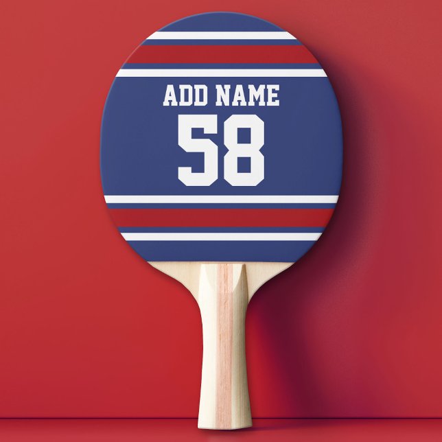 Raquette De Ping Pong Red White Blue Sports Jersey Nom personnalisé Numé (Custom Ping Pong Paddle - Team or College colors Sports Jersey)