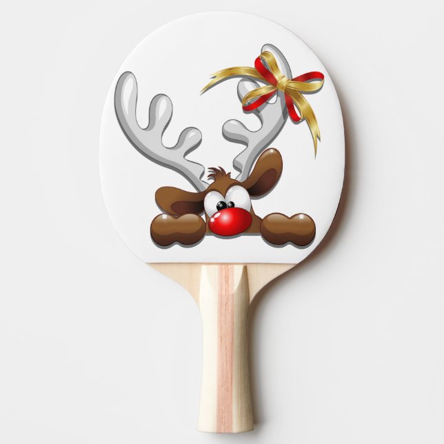 Raquette De Ping Pong Reindeer Puzzled drôle Caractère de Noël (Devant)