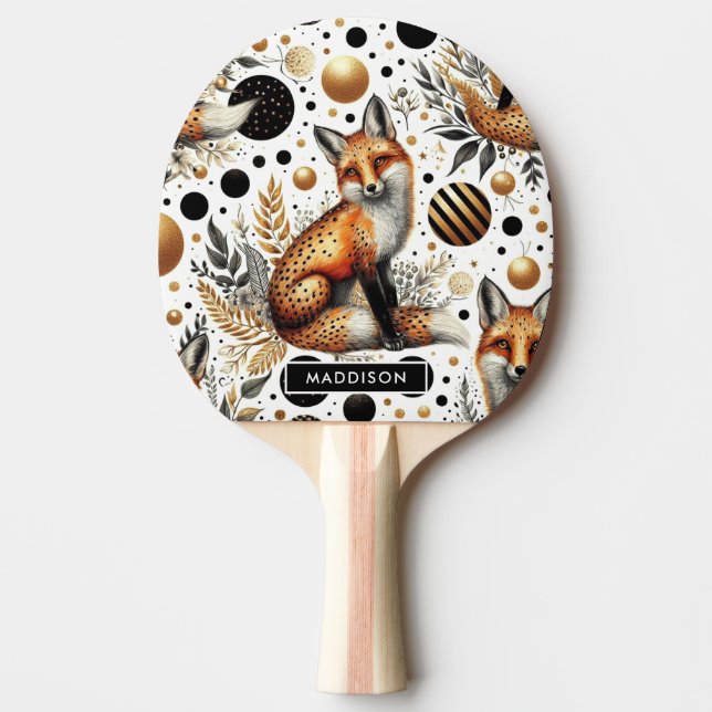 Raquette De Ping Pong Renard mignon et points sans couture (Devant)