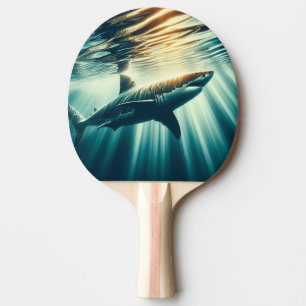 Raquette De Ping Pong Requin dans la mer bleue profonde & soleil