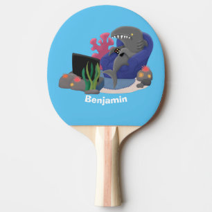Raquette De Ping Pong Requin drôle regardant la télévision dessin animé