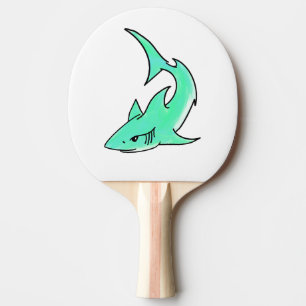 Raquette De Ping Pong requin souriant de dessin animé bleu vert océan an
