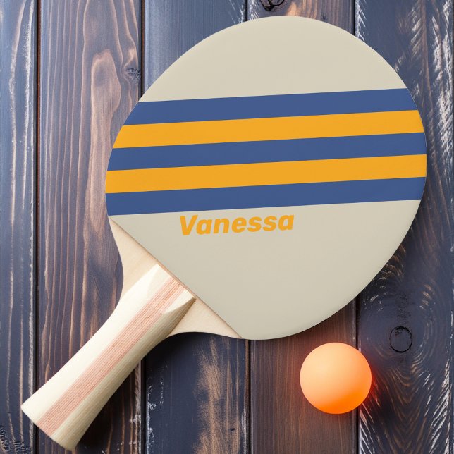 Raquette De Ping Pong Rétro Blue Crush Sunset Stripes avec Nom (Créateur téléchargé)