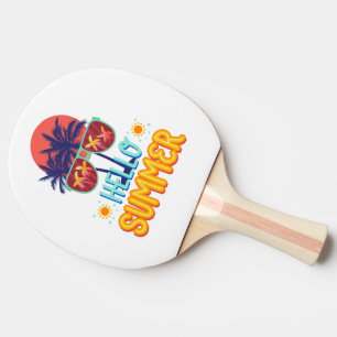 Raquette De Ping Pong Rétro Bonjour Été Plage Vibes Palmier Arrière