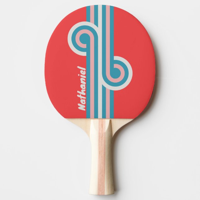 Raquette De Ping Pong Rétro Boucle Rayure de Rouge à Lèvres avec Nom (Devant)