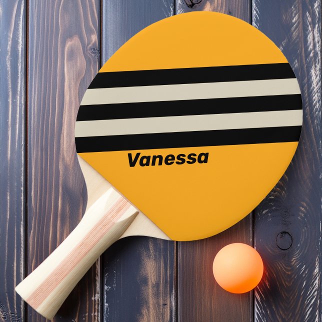 Raquette De Ping Pong Rétro Bumblebee Rayures Buzz avec nom (Créateur téléchargé)