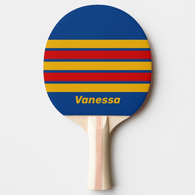 Raquette De Ping Pong Rétro Chaleureux à Rayures avec Nom (Devant)