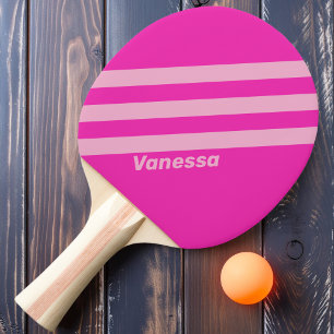 Raquette De Ping Pong Rétro Ciel Rose Trois Bandes avec Nom